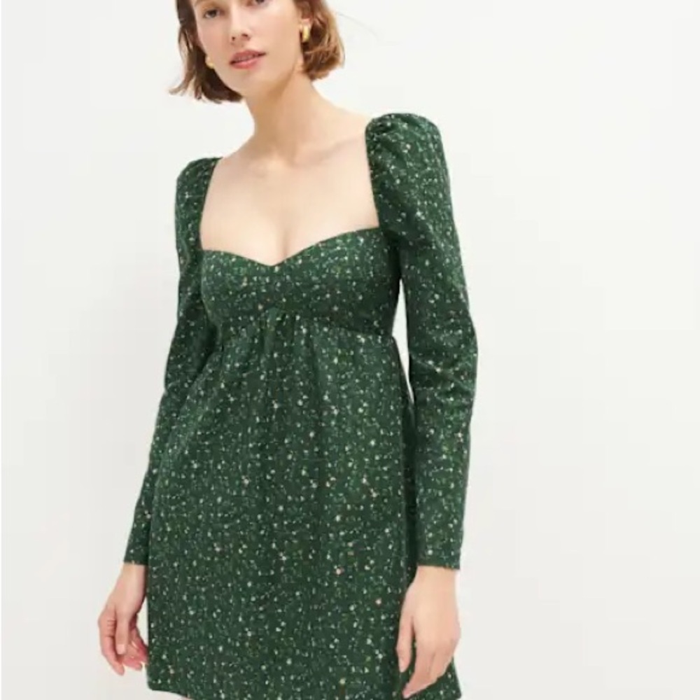 Reformation Dark Green Floral Long Sleeve Dress